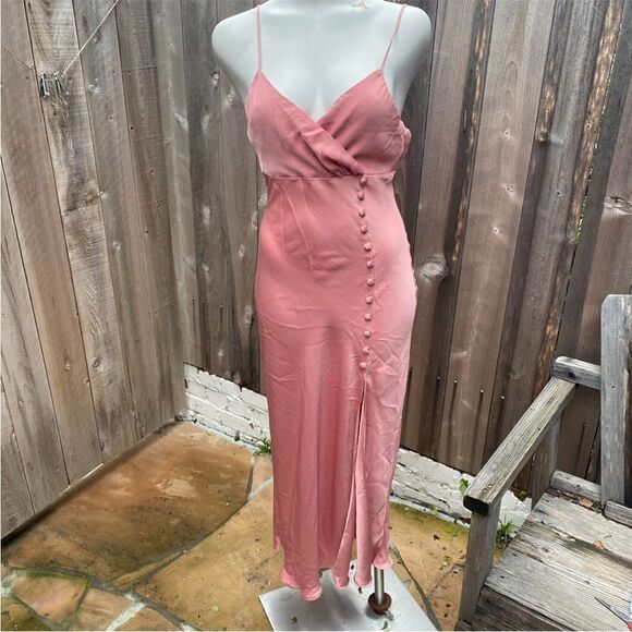 ZARA Silk Light Pink Midi Dress With Slit and buttons size medium - Picture 10 of 15